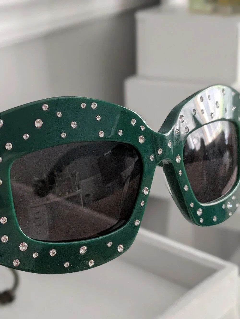 Loewe LW4114IS Crystal Embellished Green Sunglasses 96A Emerald Green Italy